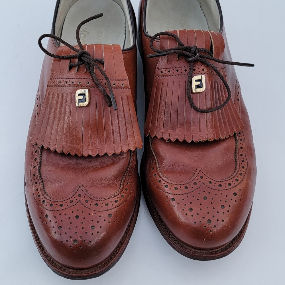 FOOTJOY VINTAGE Kiltie Wingtip Derby men's golf shoes Size 10 Cognac